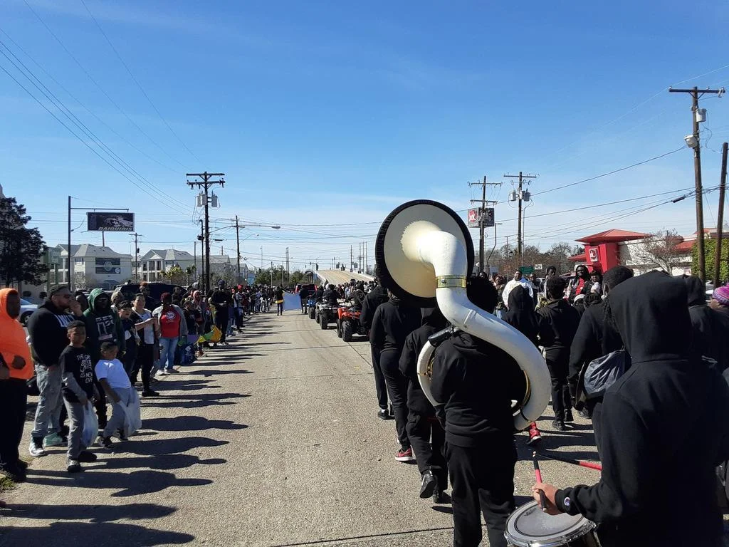 BMS Band approaching Southern University at Krewe of Oshun Parade