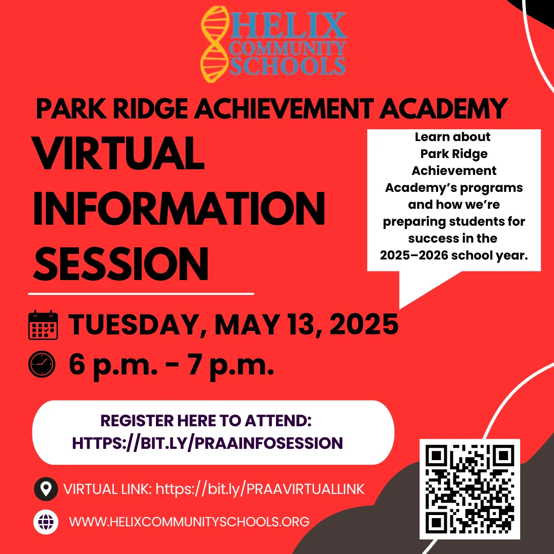 π’ You're Invited! Join us for the Park Ridge Achievement Academy Information Session and learn how we’re preparing students for success in the 2025–2026 school year! πβ¨ π
Tuesday May 13, 2025 π 6 p.m. – 7 p.m. π Baker High School | 3200 Groom Road, Baker π Register here to attend: https://bit.ly/PRAAINFOSESSION Come discover the innovative programs and opportunities waiting for your child at Park Ridge Achievement Academy. We can’t wait to meet you! #HelixCommunitySchools #PRAA #BakerLA #Enrollment2025 #FamilyEngagement #SchoolChoice