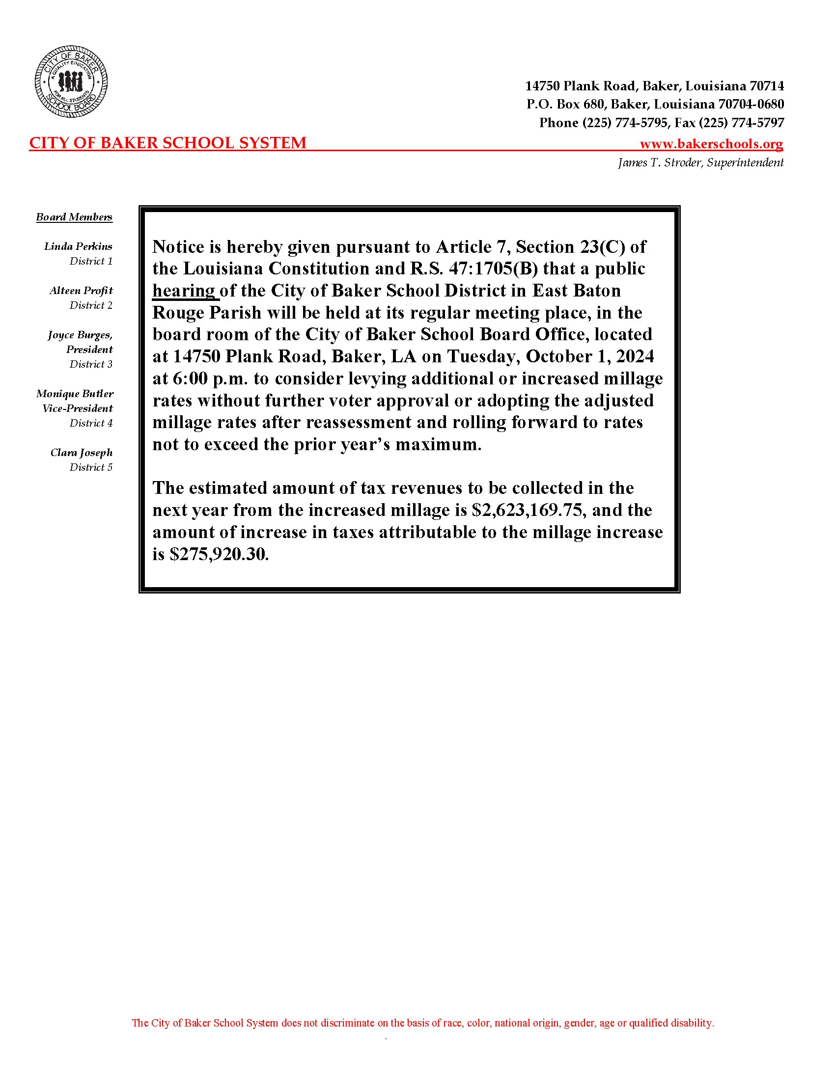 PUBLIC HEARING NOTICE: 2024 Millage