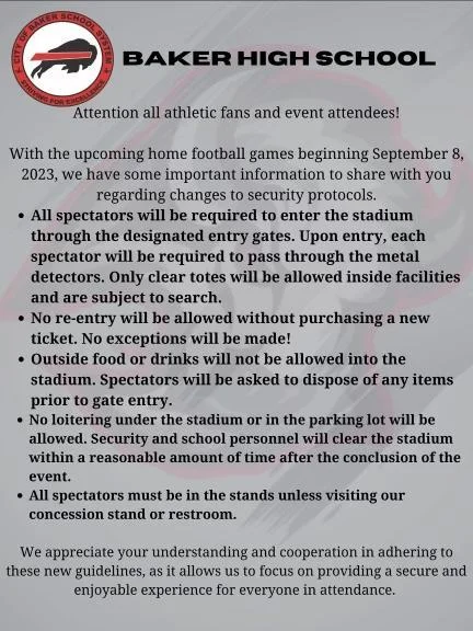 notice about changes to security protocols for events