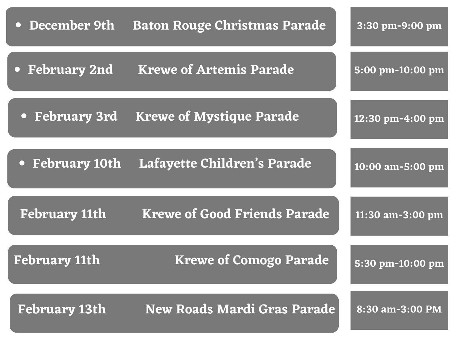 2023-24 parade schedule