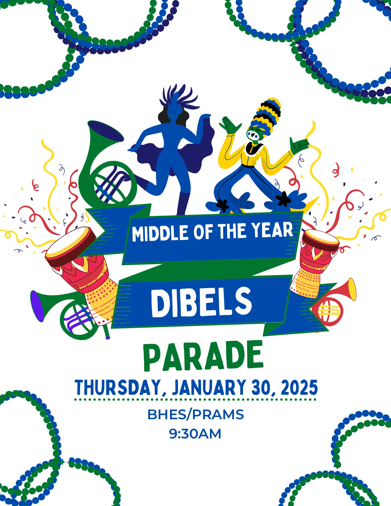 Flyer for Baker Middle and Park Ridge Middle School Dibels Parade